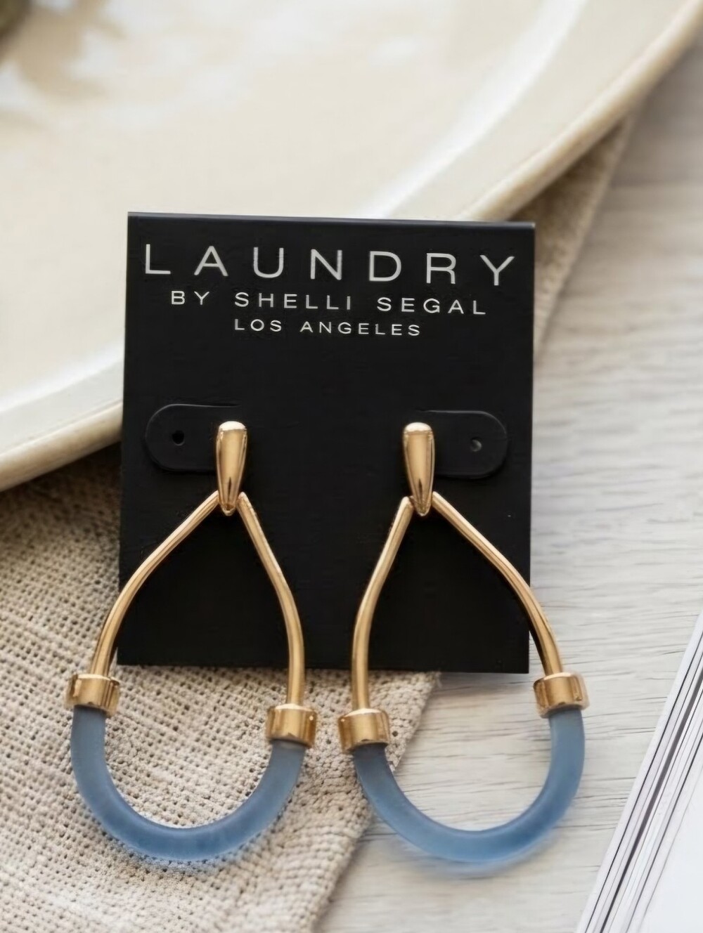 Laundry by Shelli Segal Gold & Blue Teardrop Hoop Earrings